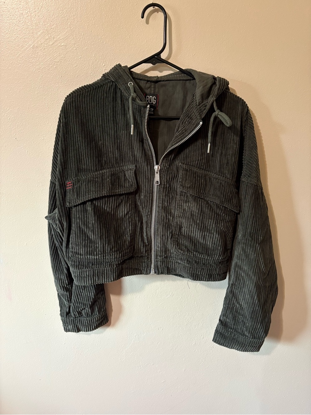 BDG Urban Outfitters Corduroy Cropped Hooded Jacket Dark Green women’s size XS